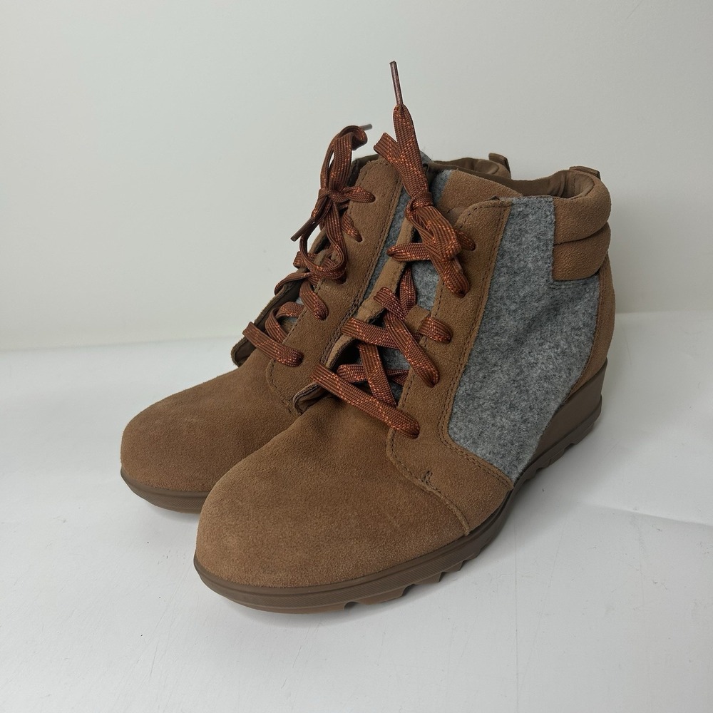 Sundance Catalog Sorel Boots Women's 10 Evie Ankle Lace Brown Suede Gray Winter